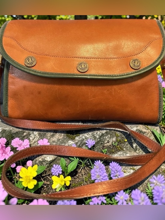 Brahmin Handbags - Vintage BRAHMIN RARE leather crossbody/ clutch medallions w forest green trim